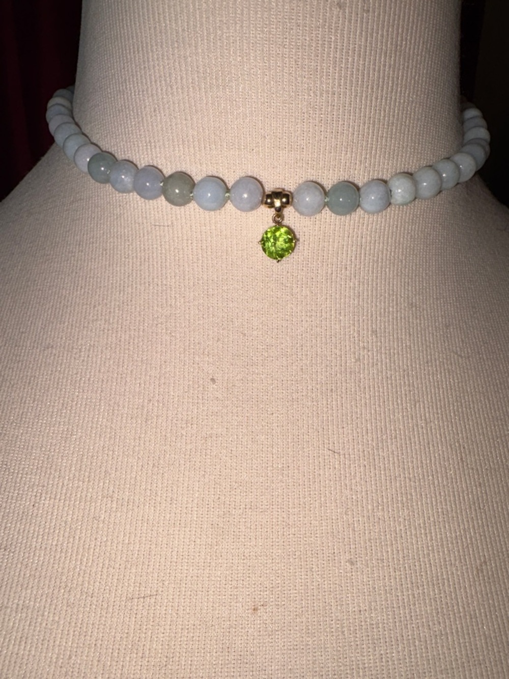 14K Gold Jade Necklace With Peridot Pendant
